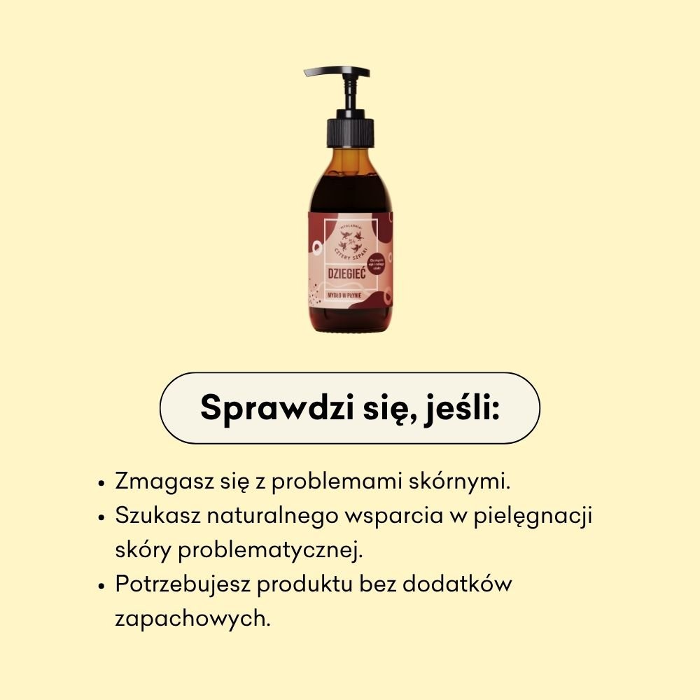 Mydło w płynie Dziegieć sprawdzi się, jeśli zmagasz się z problemami skórnymi. 