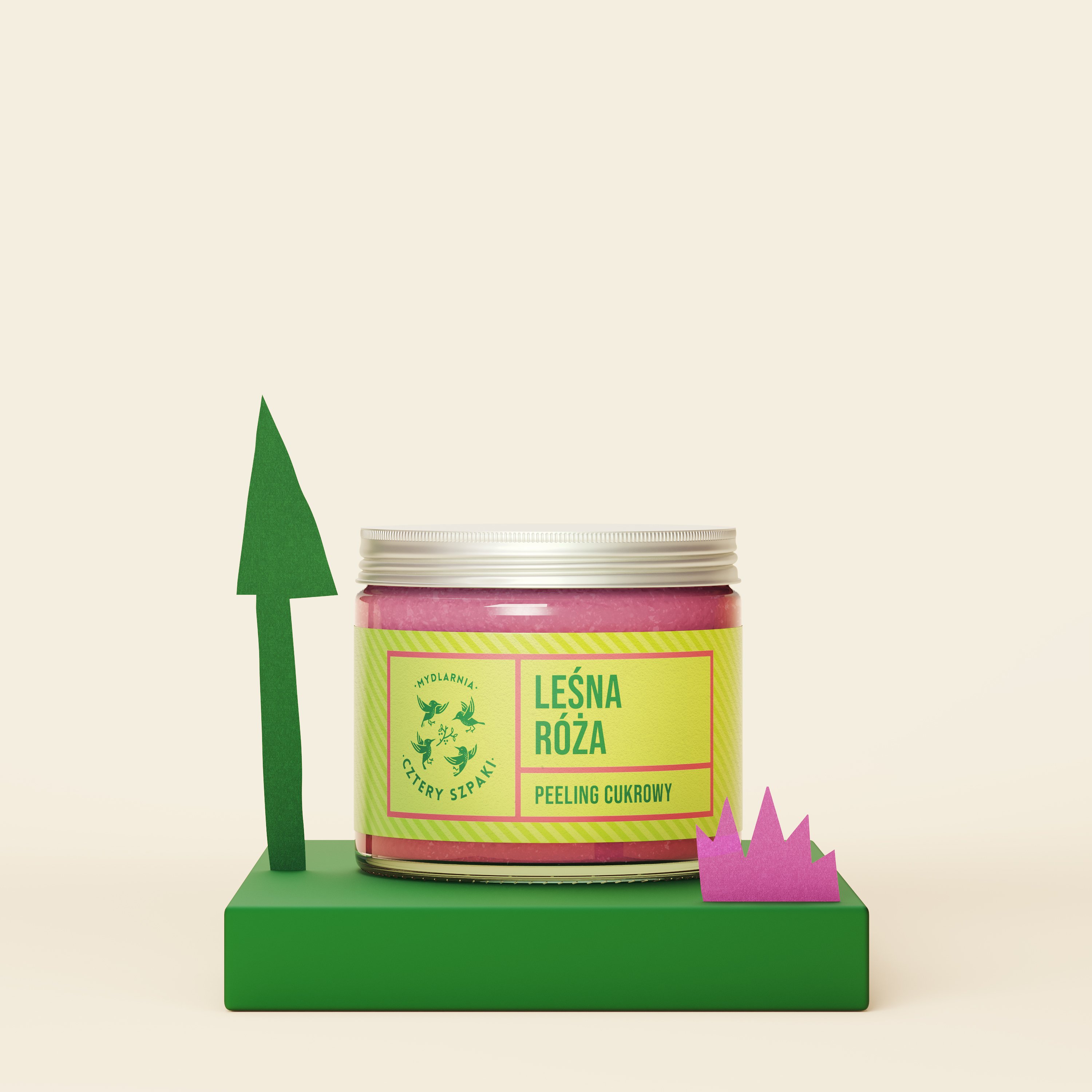 Peeling cukrowy Leśna Róża w szklanym słoiku z metalową zakrętką