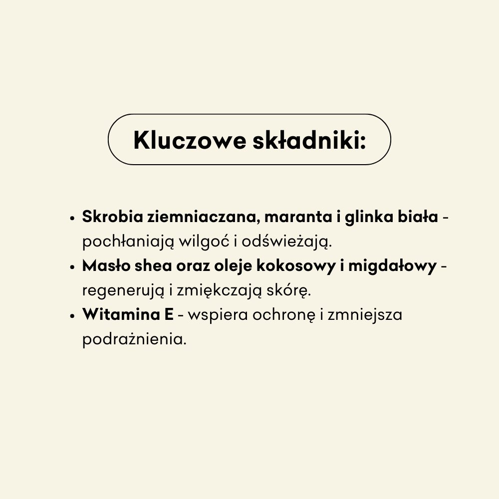 Naturalny dezodorant w kremie Eukaliptus Cytrynowy z dodatkiem sody, składniki: skrobia ziemniaczana, maranta, glinka biała, masło shea, olej kokosowy, migdałowy, witamina e.