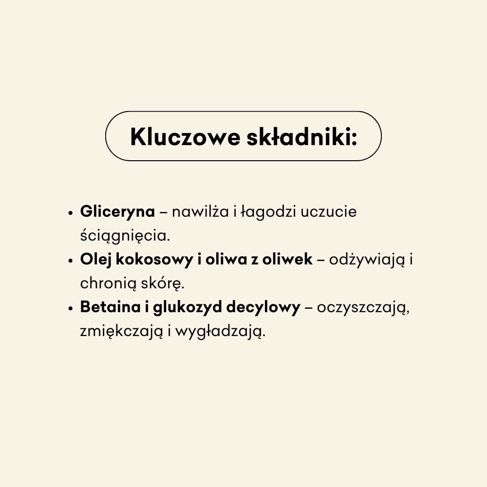 Kluczowe składniki mydła Cytryna i Mięta to gliceryna, olej kokosowy, oliwa z oliwek i betaina. 