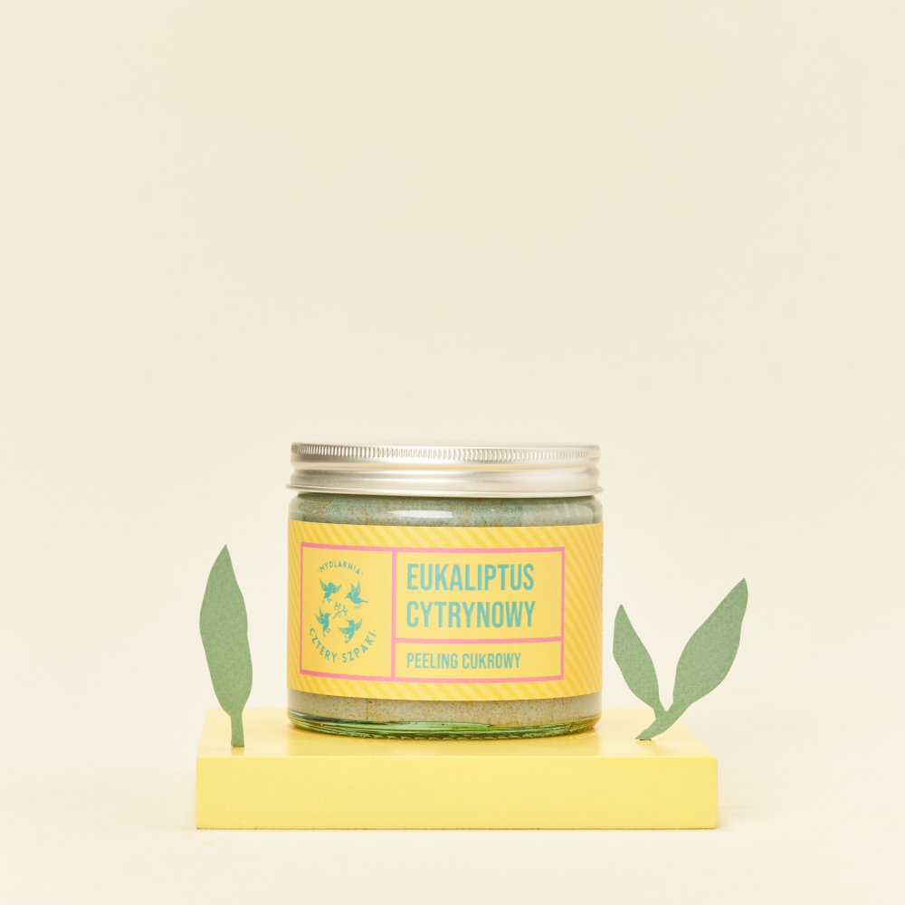 Peeling cukrowy Eukaliptus Cytrynowy w szklanym słoiku z metalową zakrętką