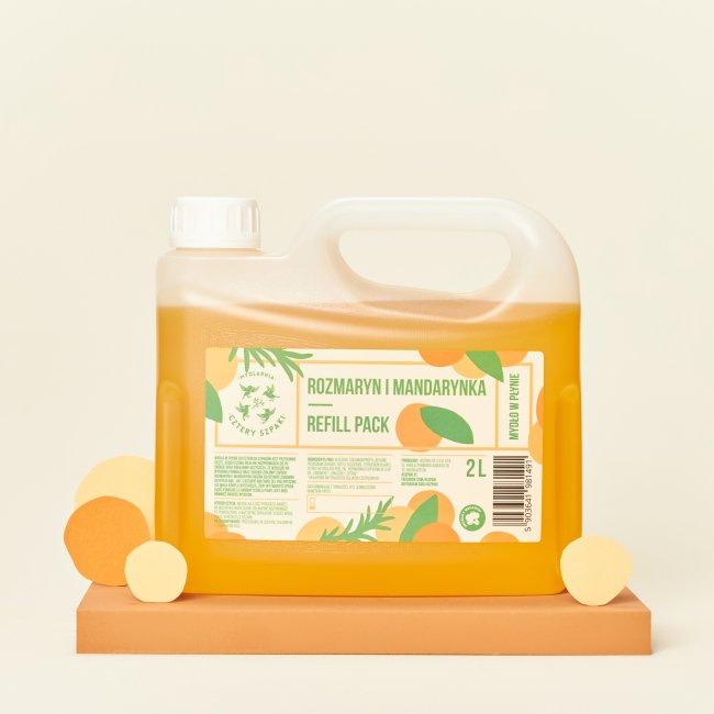 Naturalne mydło w płynie w dwulitrowym opakowaniu typu refill Rozmaryn i Mandarynka
